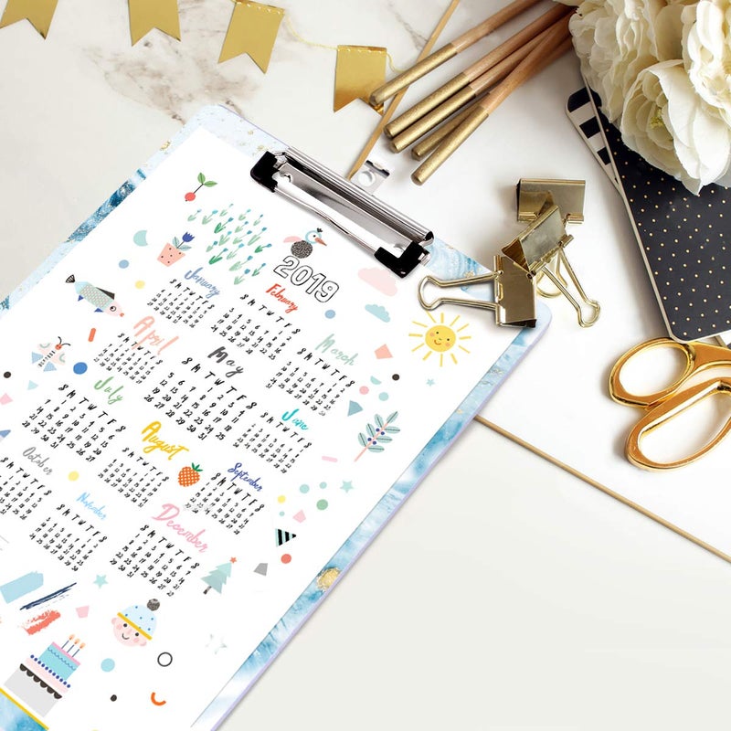 WAVEYU Blue Clipboard, Cute clipboard, WAVEYU Letter Size Clipboard with Low Profile Clip, Retractable Key Hole for Hanging Paperboard for Office, Teal Marble (12.5"x9") - Image 5